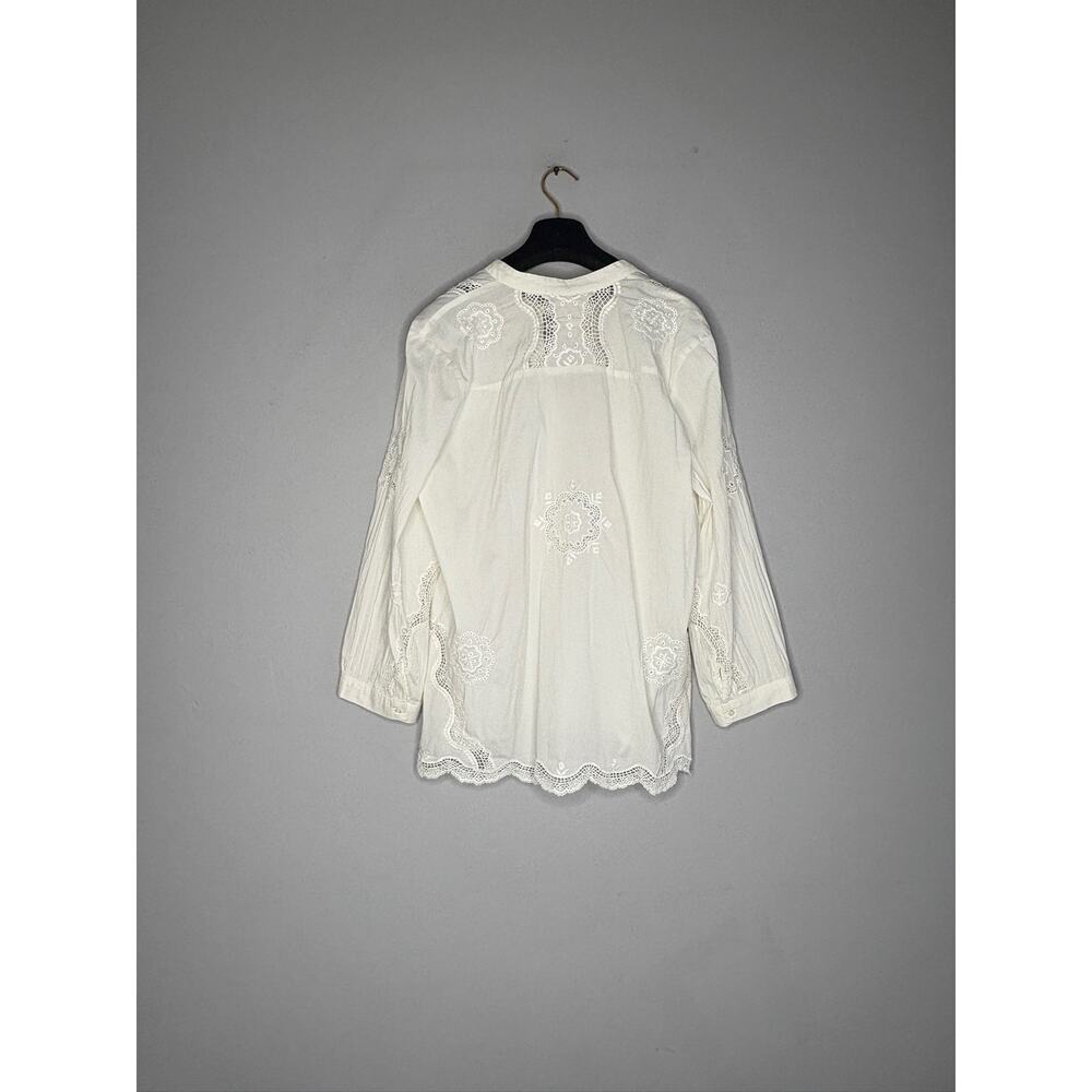Johnny Was Nura Peasant Button-Down V-Neck White Eyelet Blouse Top Size XL NWOT - Picture 2 of 4